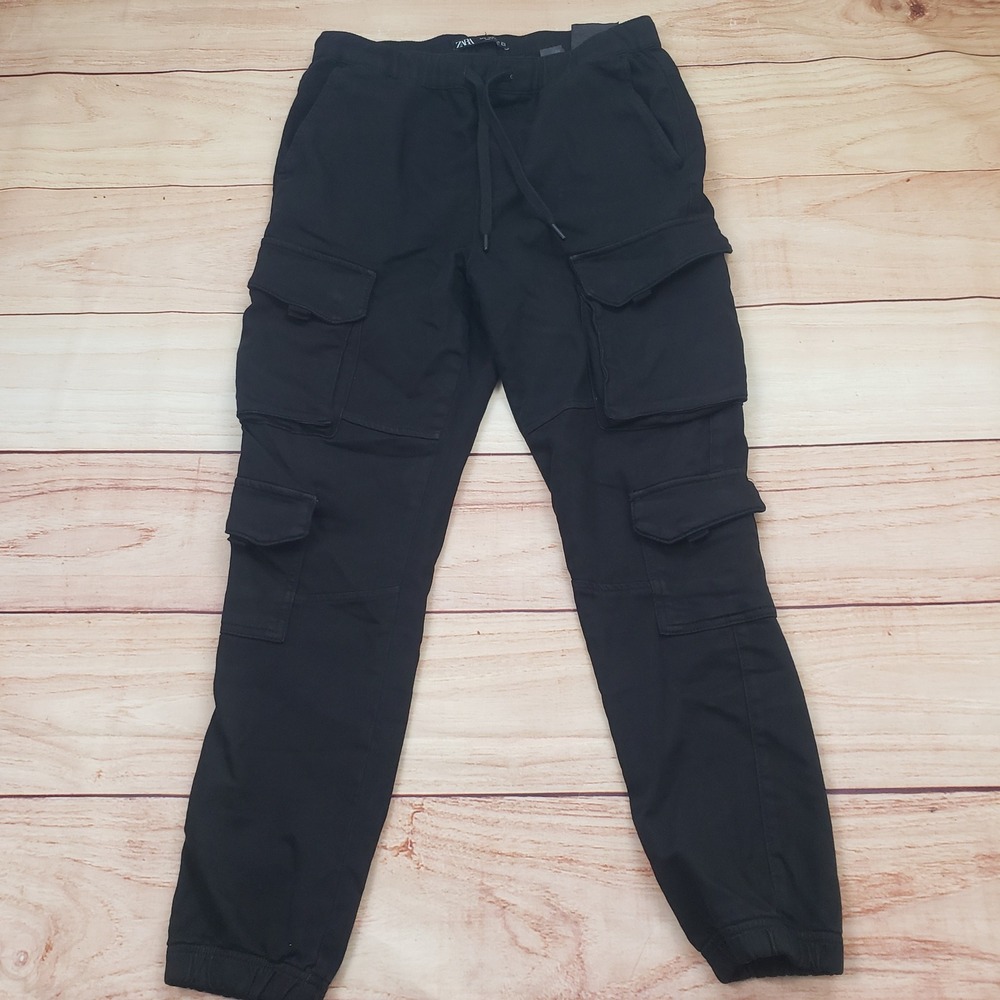 Zara Shorts Mens Medium Black Cargo Jogger Pants Tactical Streetwear Adult